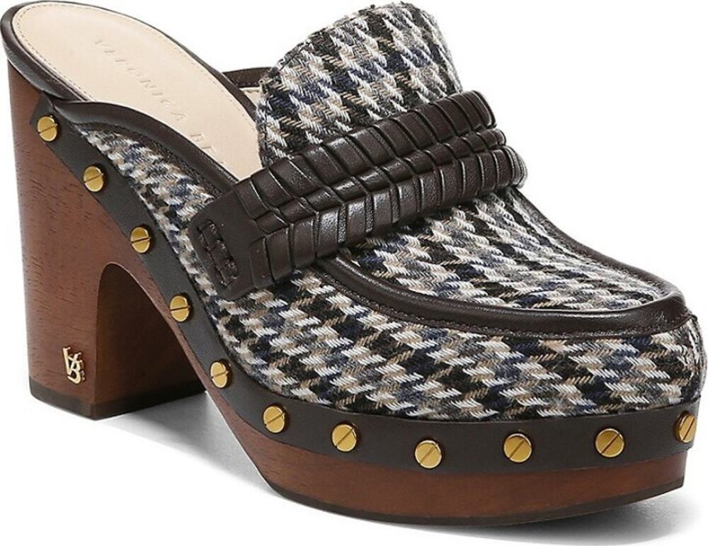 Veronica Beard Delia Houndstooth print blue clogs size 9.5